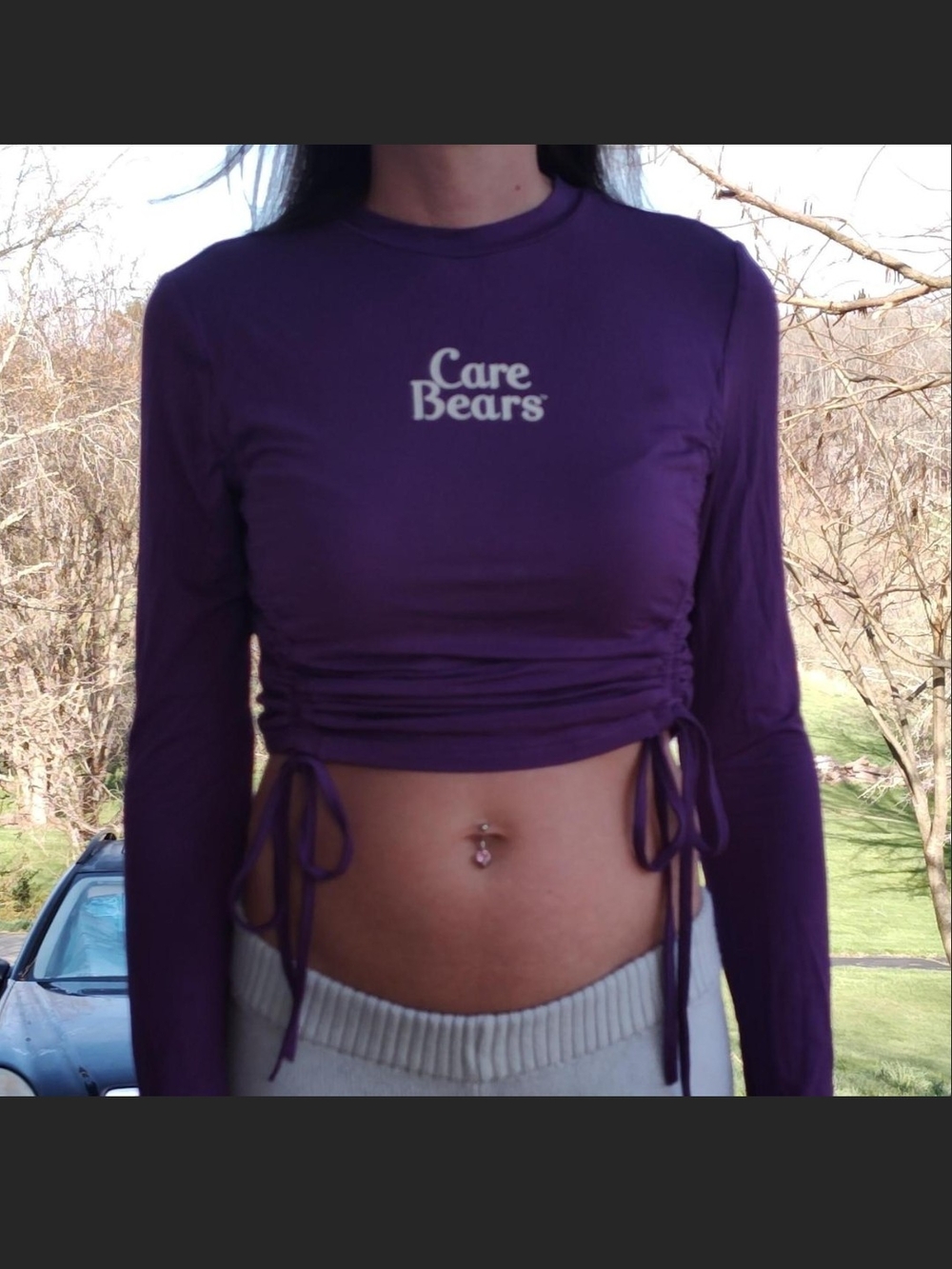 Care Bears Purple Side-Ruched Long Sleeve Crop Top